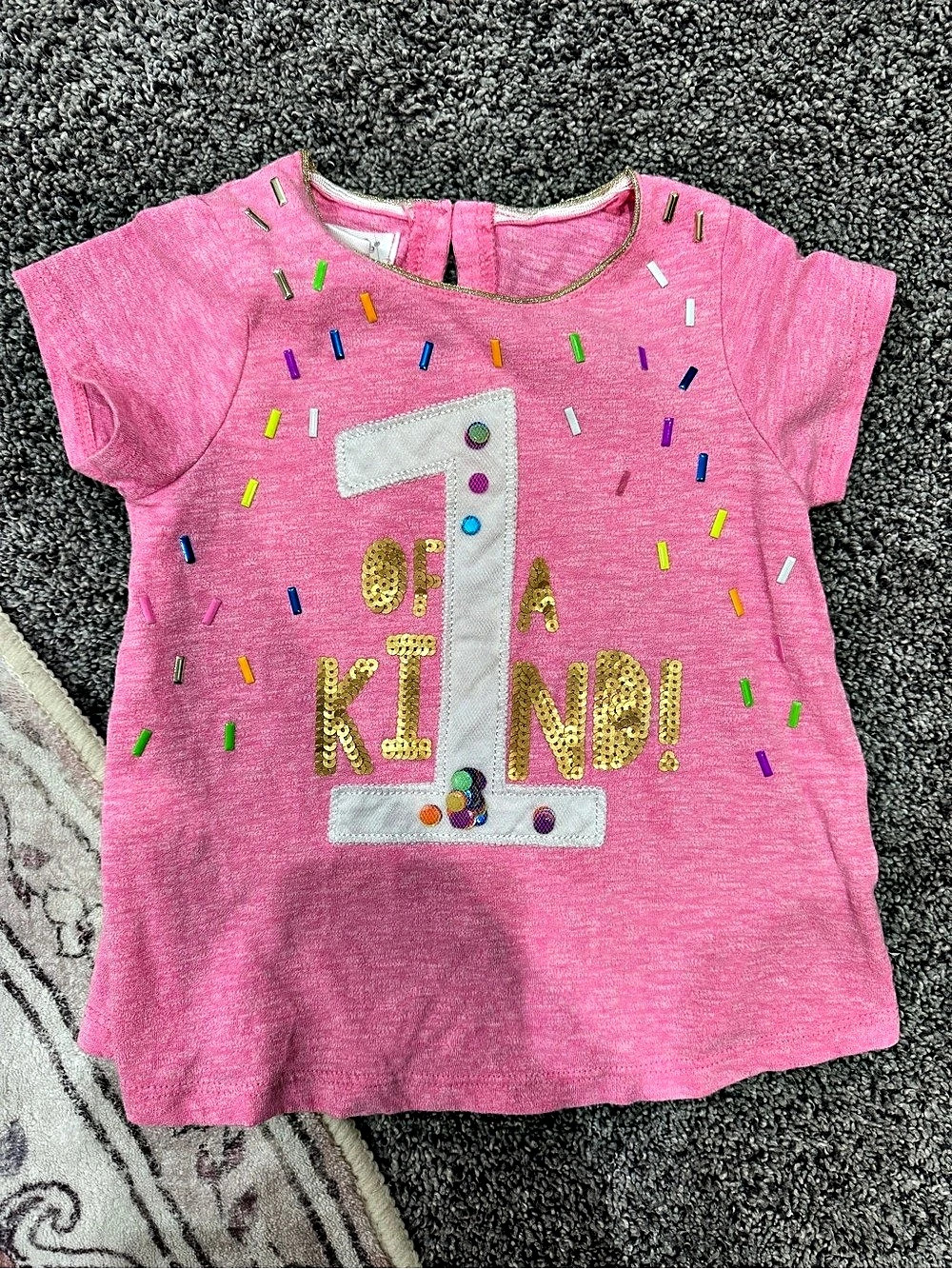 Mud Pie Girls Pink “1 of a Kind” Embellished Short Sleeve Top Size 12-18M